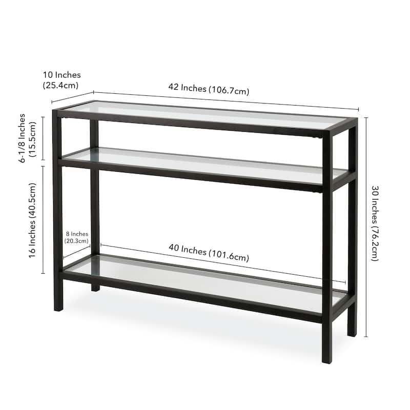 Sivil Rectangular Contemporary Metal/Glass Console Table in Blackened Bronze