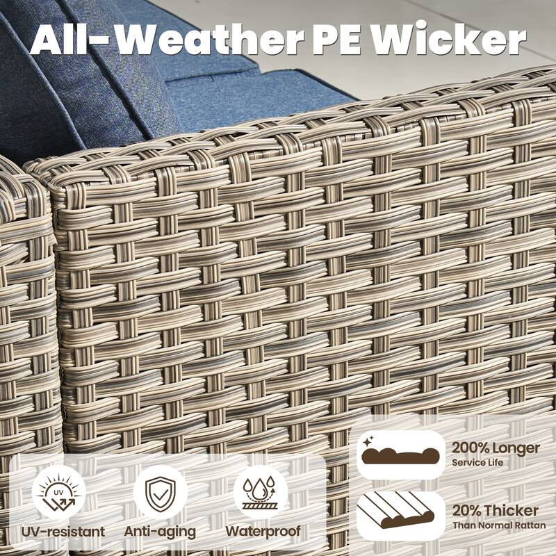 HOOOWOOO 11-piece Outdoor Patio Sofa Wicker Furniture Swivel Chair Set with 54" Fire Pit Table