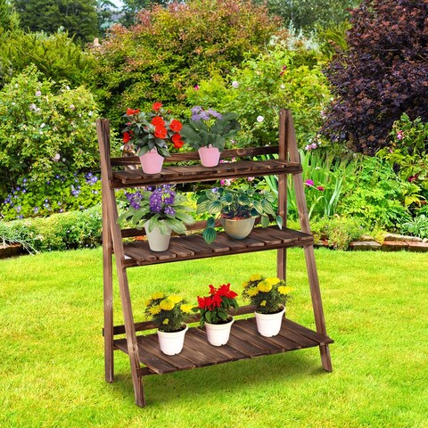 Outsunny 32'' 3-Tier Outdoor Folding Plant Stand Space-Saver