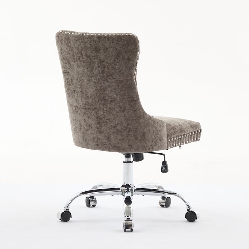 Chenille Upholstered Swivel Office Chair, Tufted Button Home Office Chair, Adjustable Vanity Chair with Metal Base