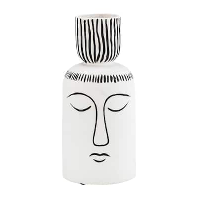 11" Ceramic Sleeping Man Vase Contemporary White and Black Tribal Face Vase For Decorative Table Accent Stylish Home
