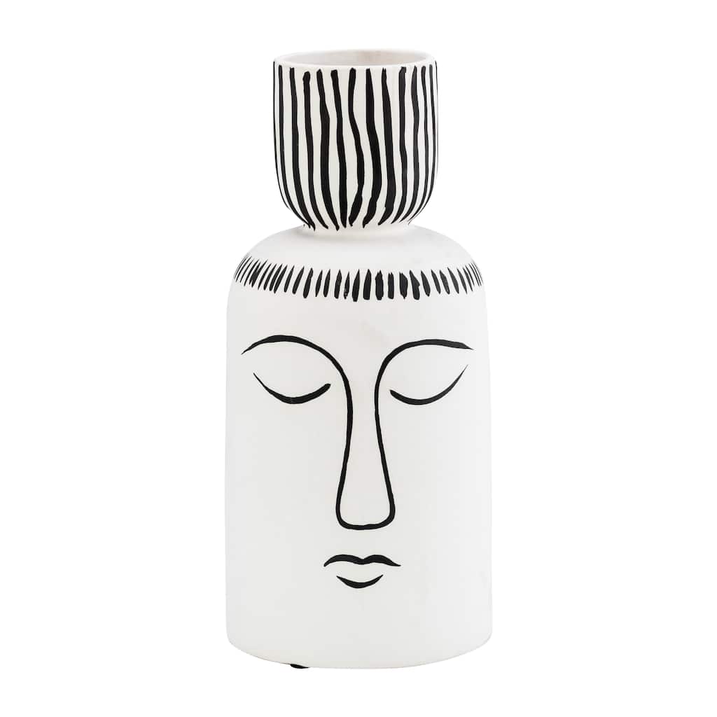 11" Ceramic Sleeping Man Vase Contemporary White and Black Tribal Face Vase For Decorative Table Accent Stylish Home
