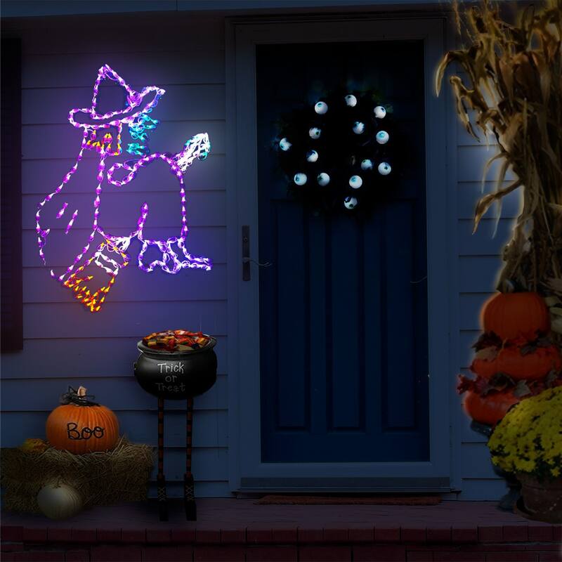 LED Lighted Flying Witch Outdoor Halloween Decoration - 46"