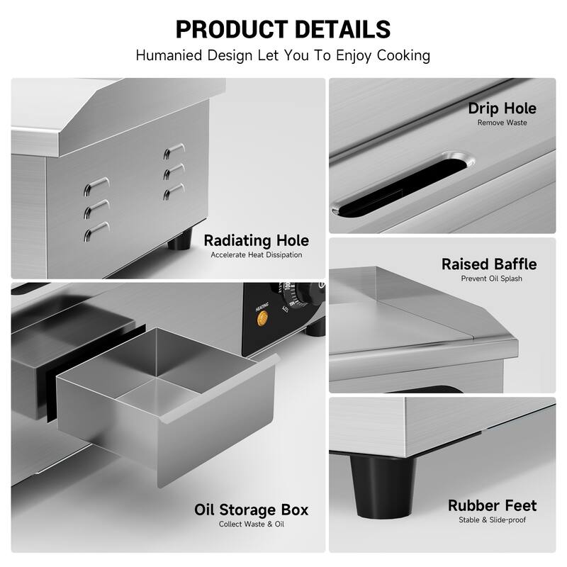 Commercial Electric Griddle,Electric Countertop Flat Top Griddle,Adjustable Temperature Control