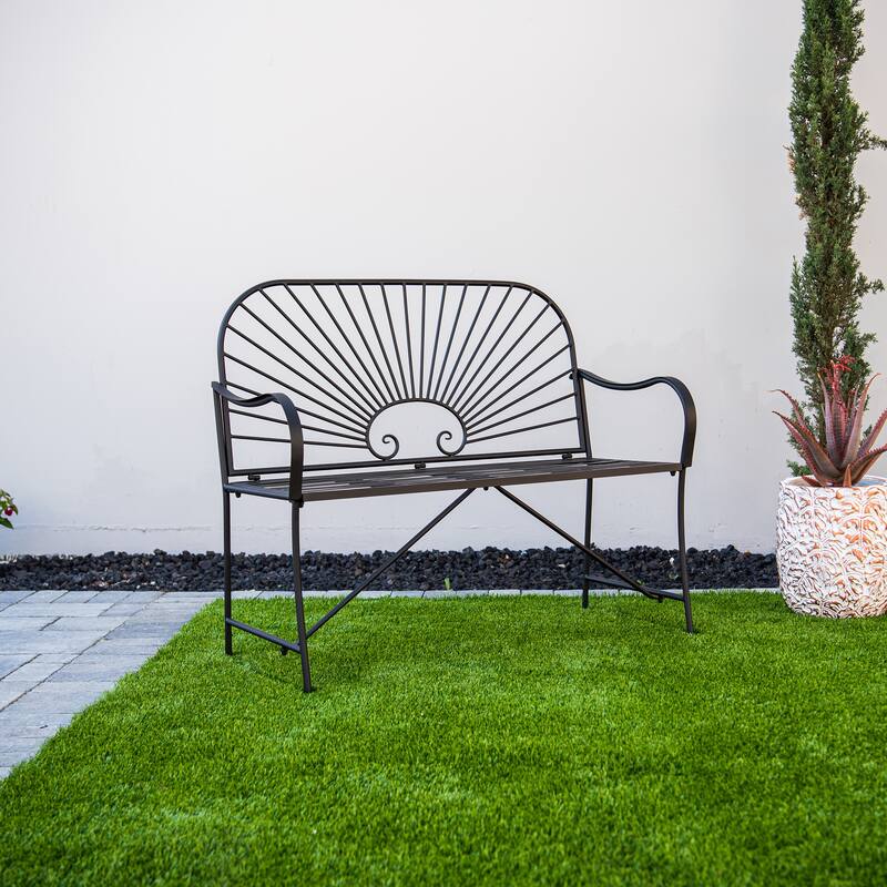 XBrand 44"L Iron Sun-Patterned Seat for Two Indoor/Outdoor Bench