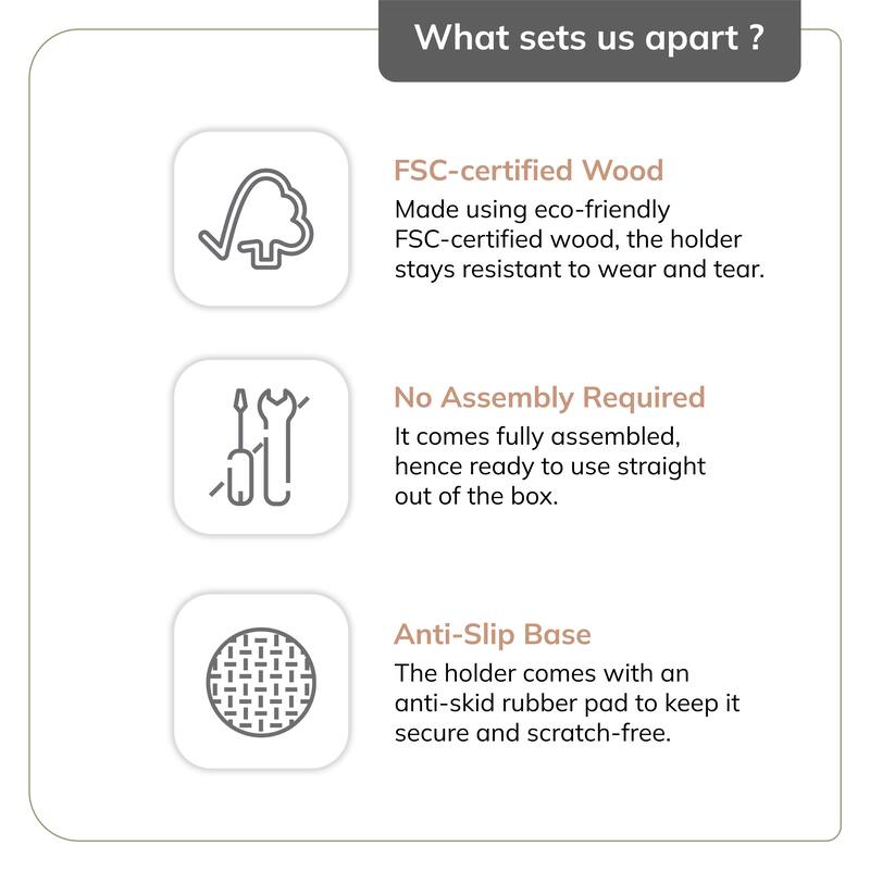 Jani Wooden Paper Towel Holder Stand with Mango Wood Base and Metal Rod - Durable Countertop Kitchen Organizer for Roll Storage