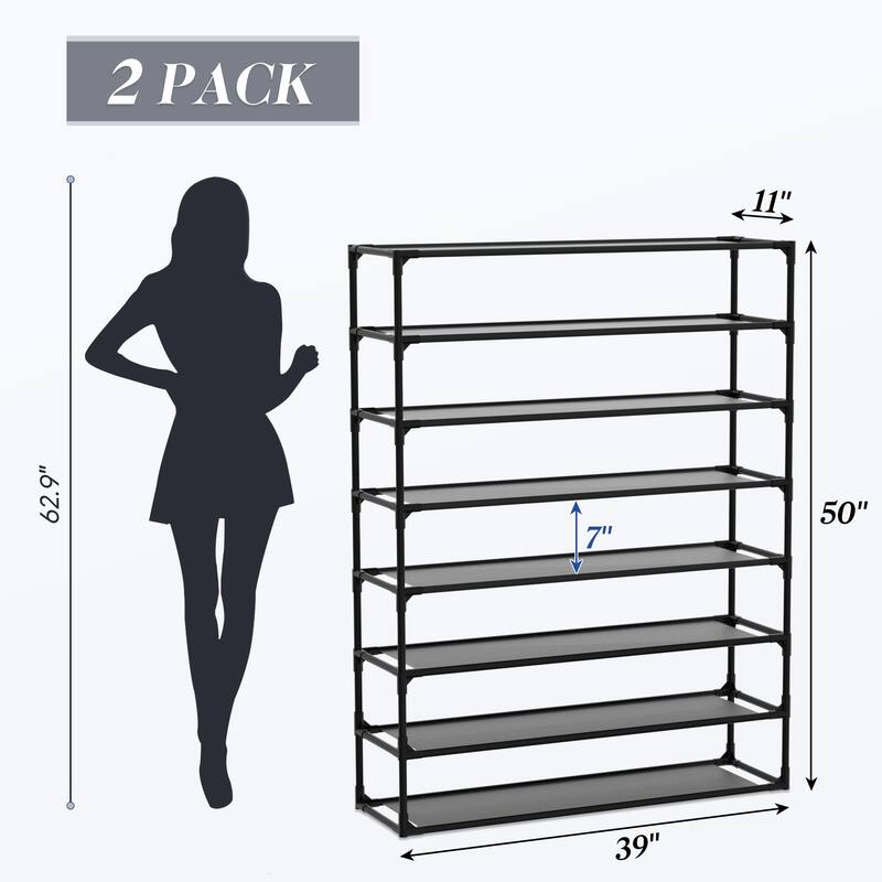 Shoe Rack Detachable Non-Woven Waterproof Fabric Shoe Organizer Tower Black Set of 2