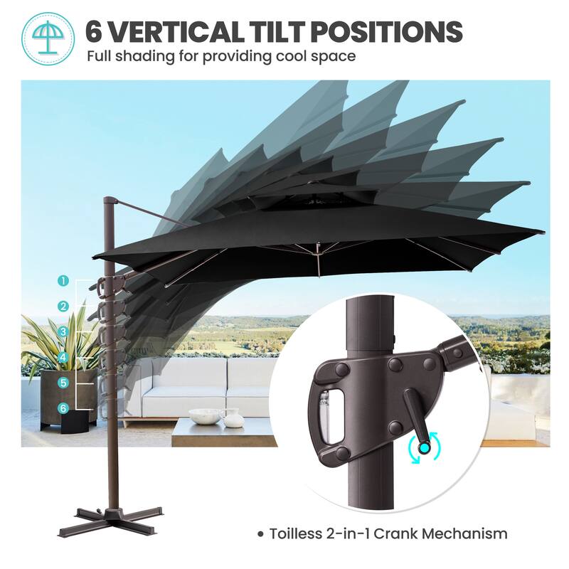 Outdoor Square 360 Degree Rotation Patio Cantilever Offset Umbrella with Base
