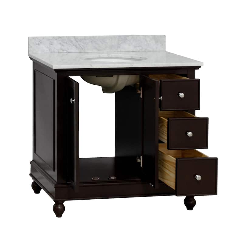 KitchenBathCollection Bella 36" Bathroom Vanity with Carrara Marble Top