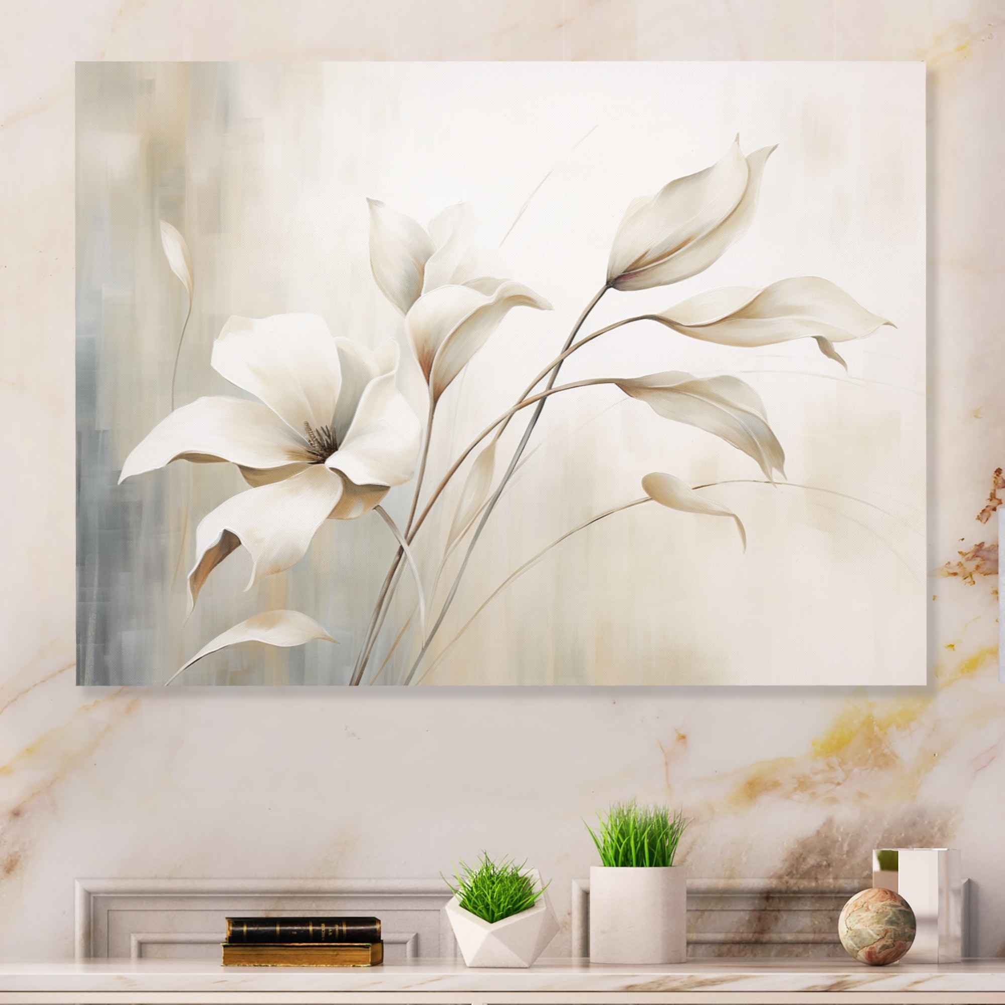 Designart "White Botanical Elegance III" Abstract Botanicals Metal Wall Decor