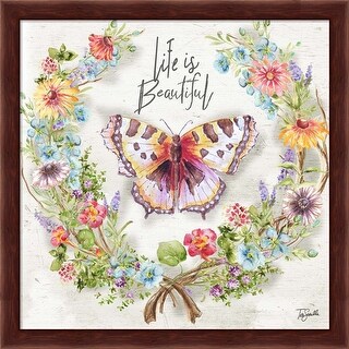 Tre Sorelle Studios 'Butterfly and Herb Blossom Wreath IV' Framed Art -  Overstock - 33251769