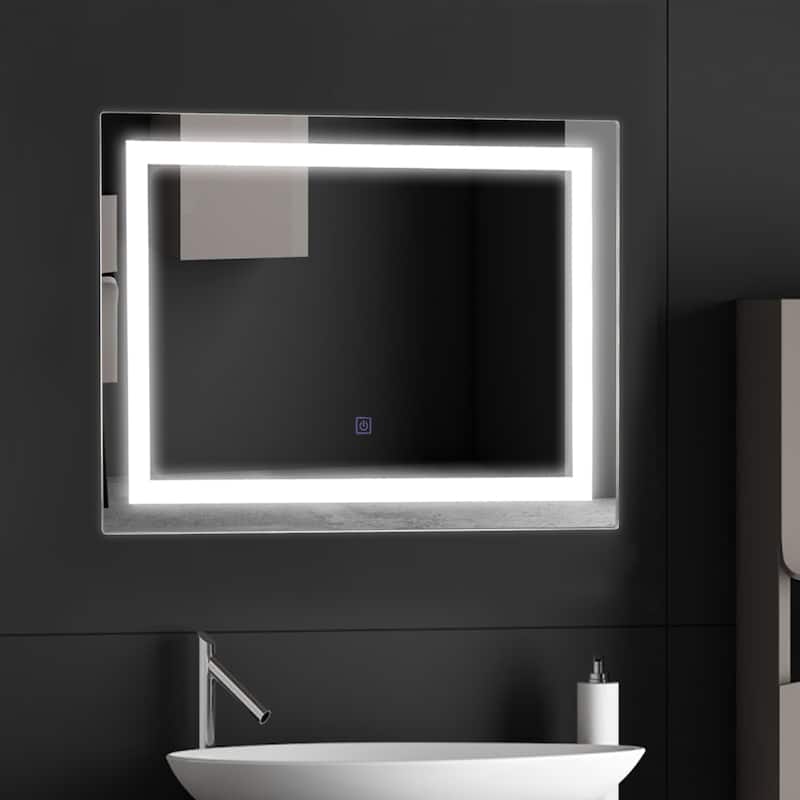 Costway Bathroom LED Mirror Wall-mounted 3-Color Dimmable Touch Button - White - 27.5'' x 17 '' X 1''