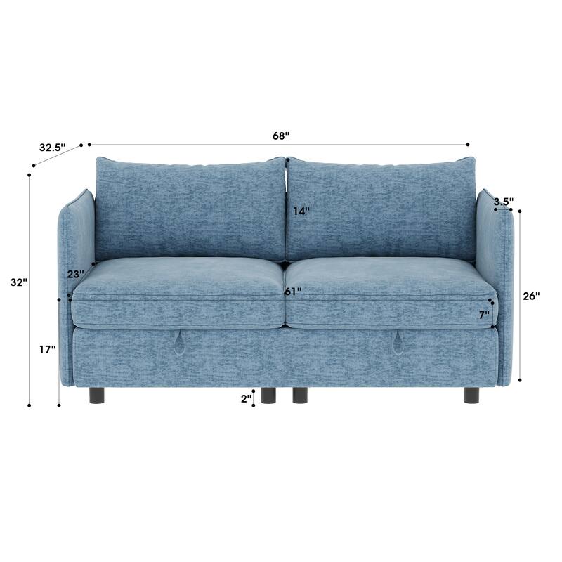 68" Chenille Mid-Century Loveseat with Hidden Storage and 250lb Capacity