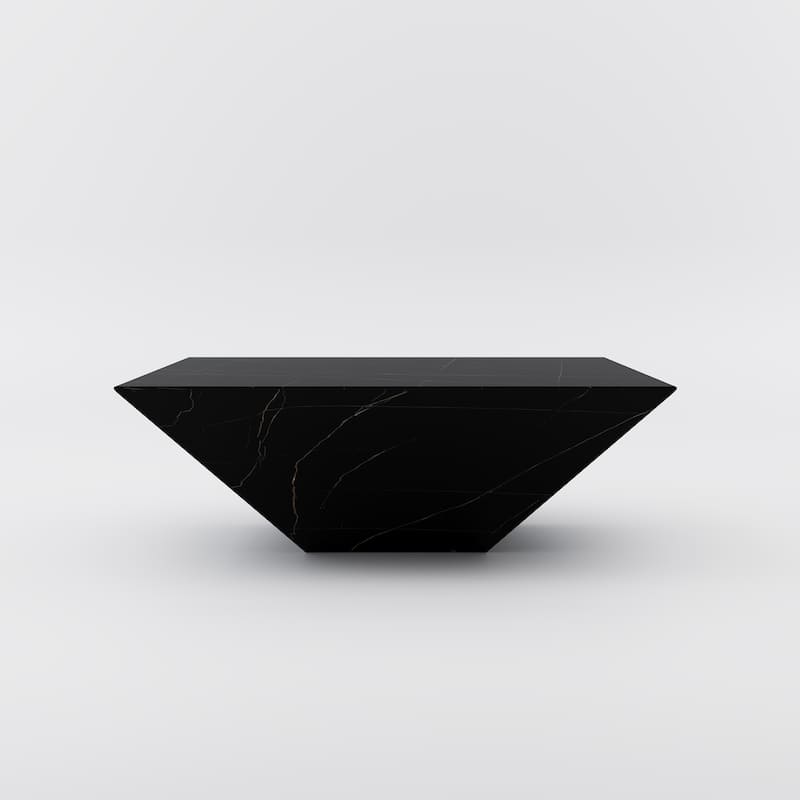 Modern Square Coffee Table, Trapezoid White Sintered Stone Coffee Table, Fully-assembled