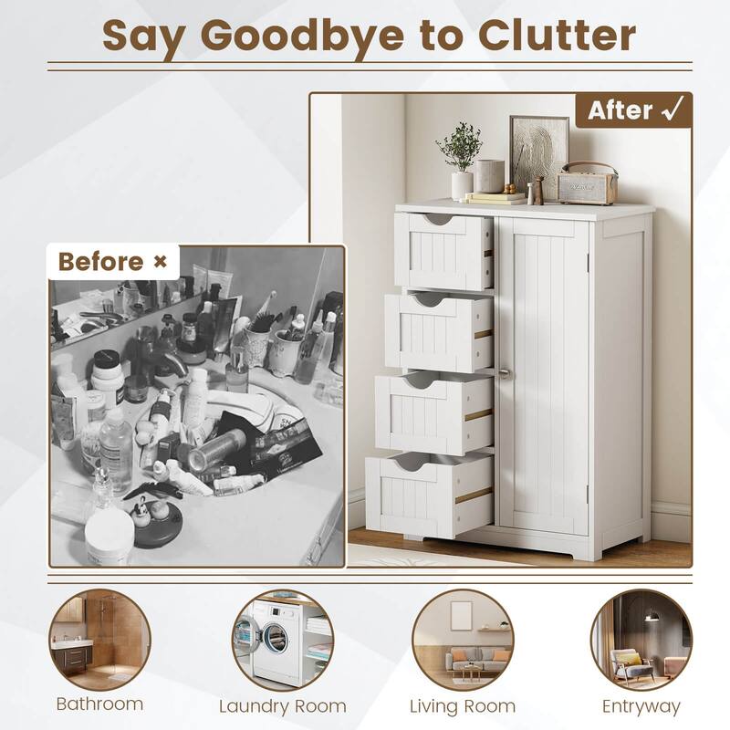 Costway Wooden 4 Drawer Bathroom Floor Cabinet Storage Cupboard 2