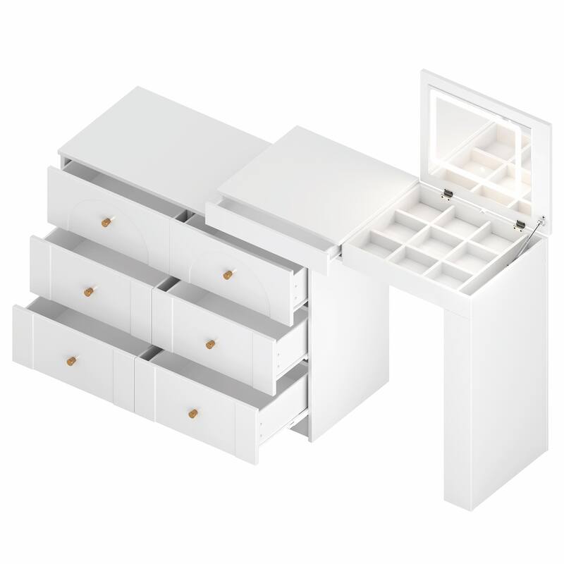 Vanity Desk with Mirror & Lights, Flip-Top Makeup Vanity Table