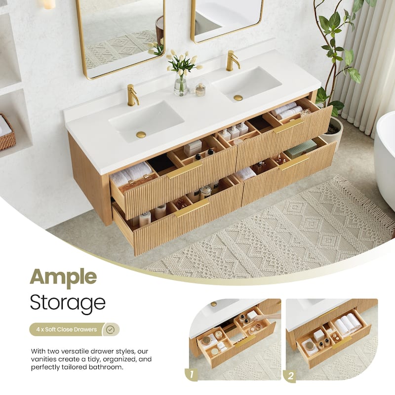 Barcelona Floating Bath Vanity with Quartz Stone Top without Mirror