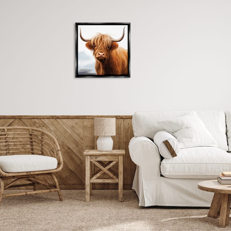 Stupell Long Horn Highland Cow Portrait Framed Floater Canvas Wall Art Design By Heidi Kuntz