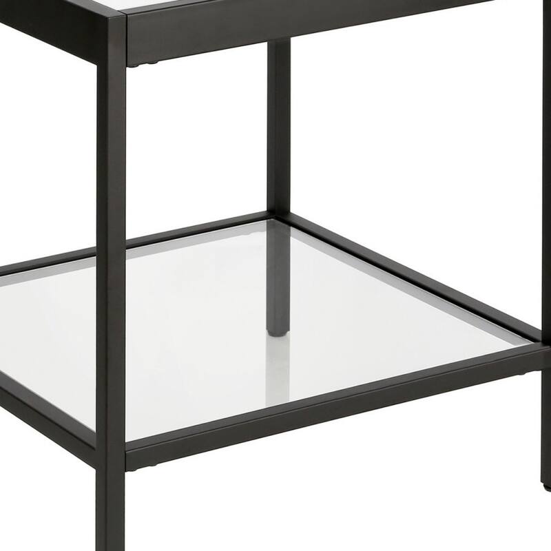 22" Black And Clear Glass And Steel Square End Table With Shelf - 20" x 20" x 22"