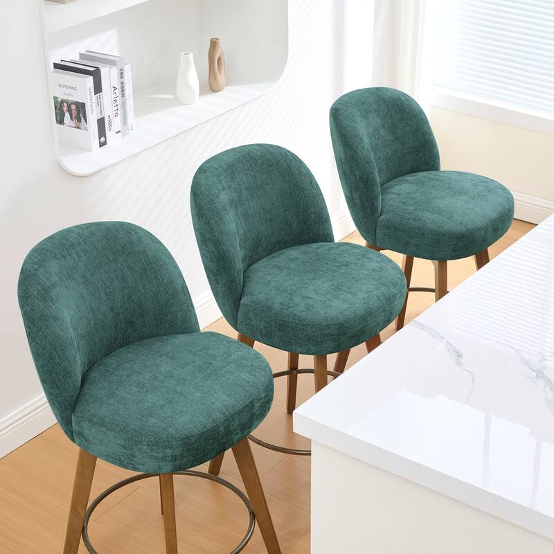 Fabric Upholstered Counter Height Swivel Bar Stools - 37.8"H x 19.7"W x 23.2"D