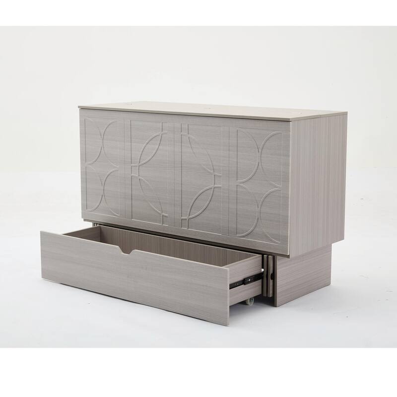 Queen Cabinet Bed with Storage, Folding Mattress, USB Ports, Space-Saving Design, Gray