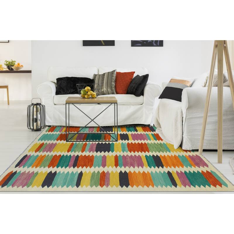 Modern Flatweave Milford Ivory/Red Rug - 5'10" x 7'11"