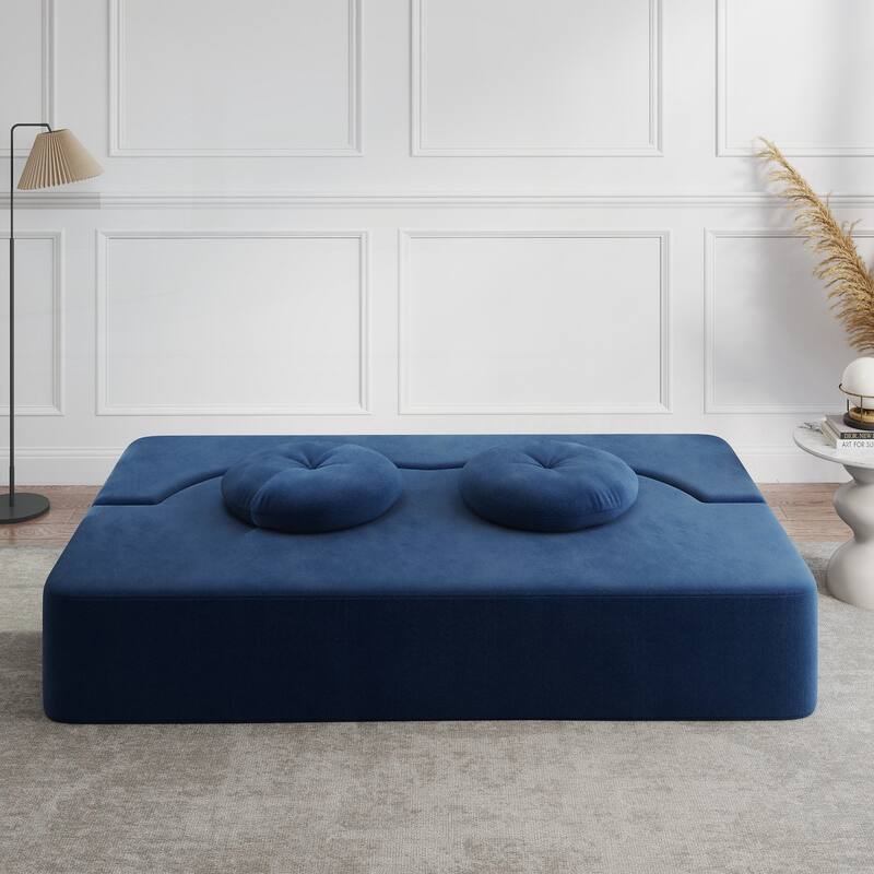 Modern Floor Sofa with 2 Pillows,Convertible Plush Corduroy Foam-Filled Sleeper Sofa Bed