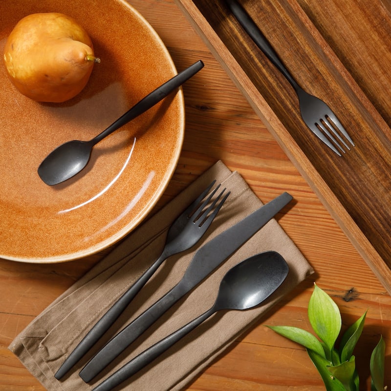 Bloomhouse 20 Piece Flatware 18/10 Stainless Steel Silverware Cutlery Utensil Set With Acacia Wood Caddy - Service for 4