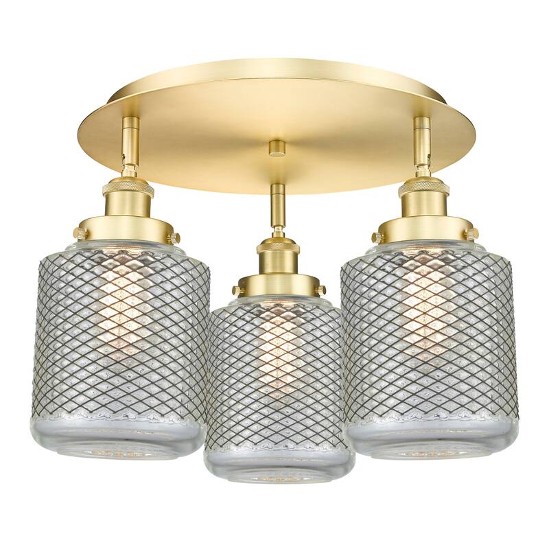 Innovations Lighting 916-3C-10-18 Edison Flush Edison 3 Light 18" Wide - Satin Gold / Clear Wire Mesh