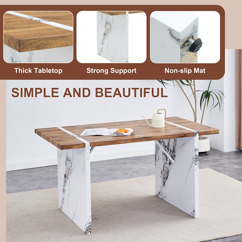 Anmytek 55x31.5" Stylish Modern Farmhouse Square Dining Table with Marble-Style Legs, Seats 4-6