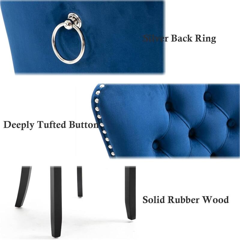 Velvet Dining Chairs Set of 2, Tufted Dining Chairs with Nailhead Back and Ring Pull Trim - 25.5×19.7×37.4inch