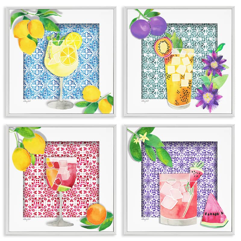 Stupell Bright Patterned Fruit Cocktails Framed Giclee Art Design By Hillary Holt (Set of 4) - 12 x 12 - White