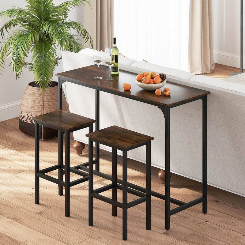 Costway 3 PCS Counter Height Table Set with Footrests Rectangular Pub