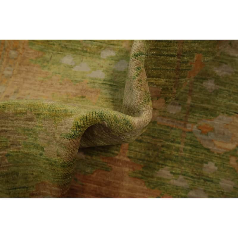 Hand Knotted Oriental 100% Wool Carpet Transitional Floral Green Oushak Area Rug - 8' 5'' X 5' 11''