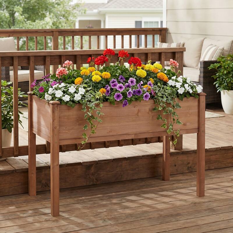 Anmytek Elevated Raised Garden Bed Standing Height Patio Backyard Planter Wooden