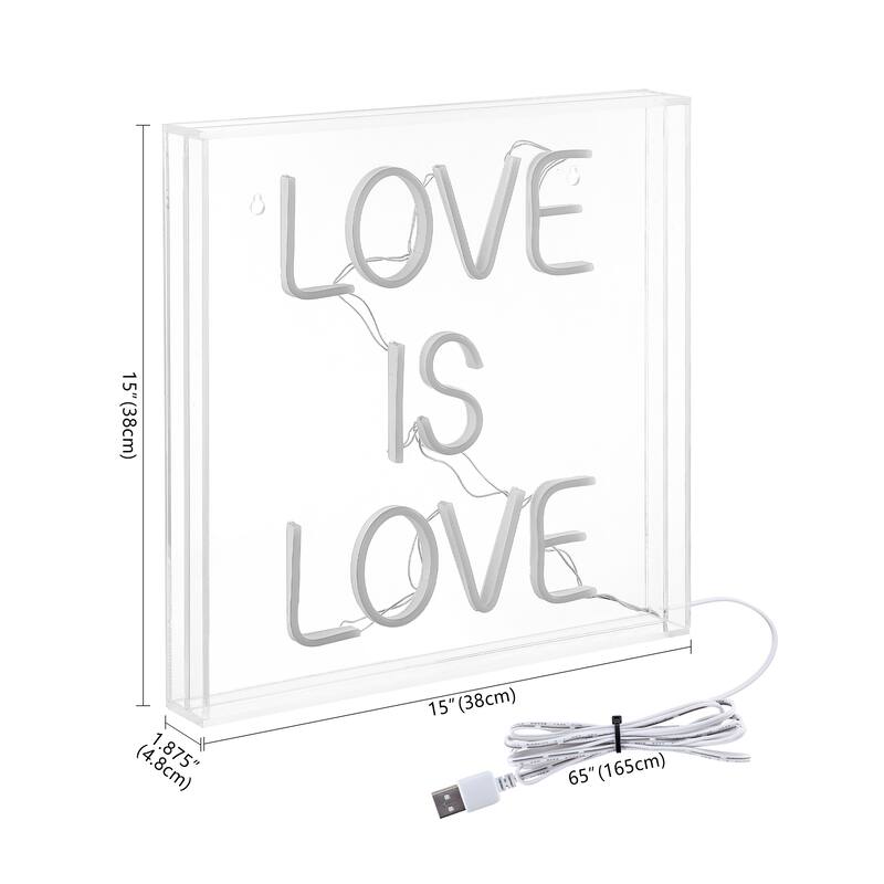 Love Is Love 15" Square Contemporary Glam Acrylic Box USB Operated LED Neon Light, Multi-Colored by JONATHAN Y