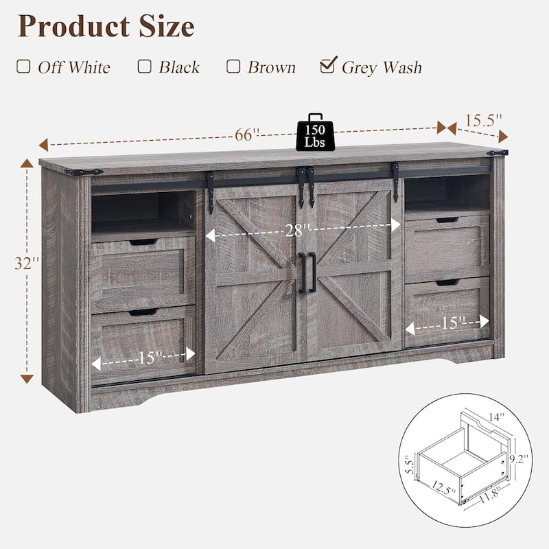 32" Tall Farmhouse TV Stand for 80" TV, Wood Entertainment Center