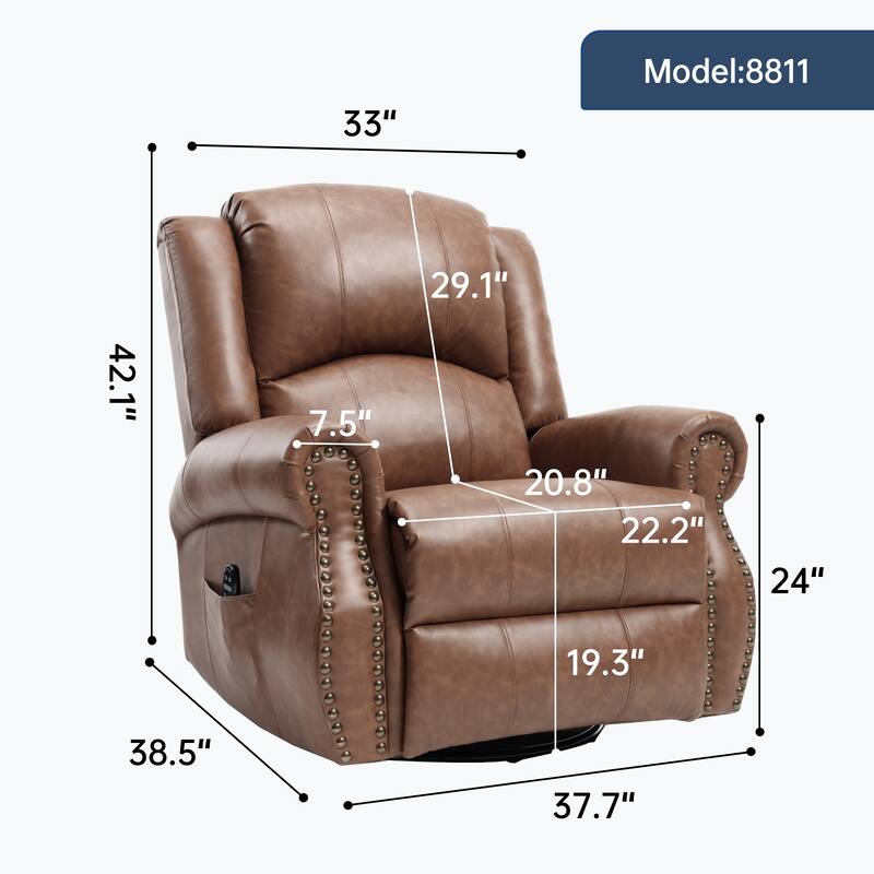Heat Massage Manual Recliner Chair with Rocker and Swivel in Fabric for Living Room