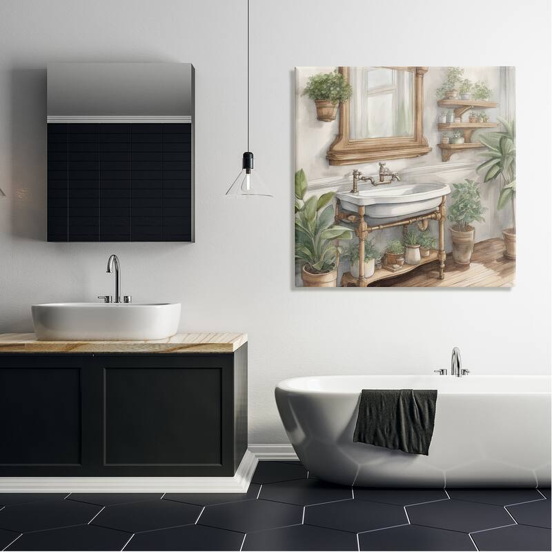 Stupell Bathroom View with Plants Canvas Wall Art Design by Kim Allen