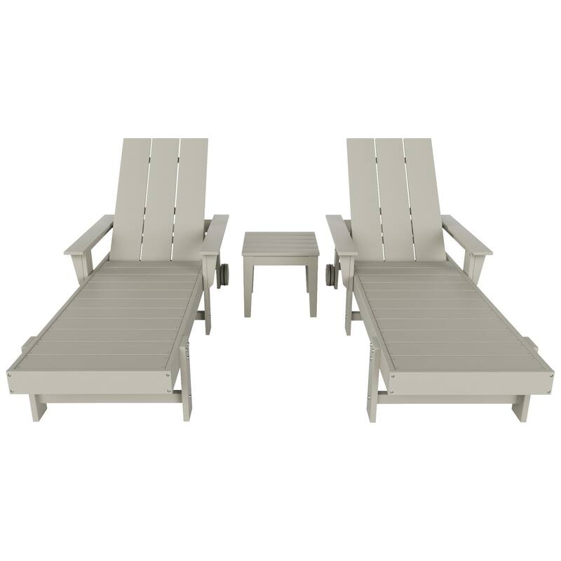 Polytrends Shoreside Modern Poly Reclining Eco-friendly Chaise Lounge With Arms, Wheels, and Side Table (3-Piece Set)