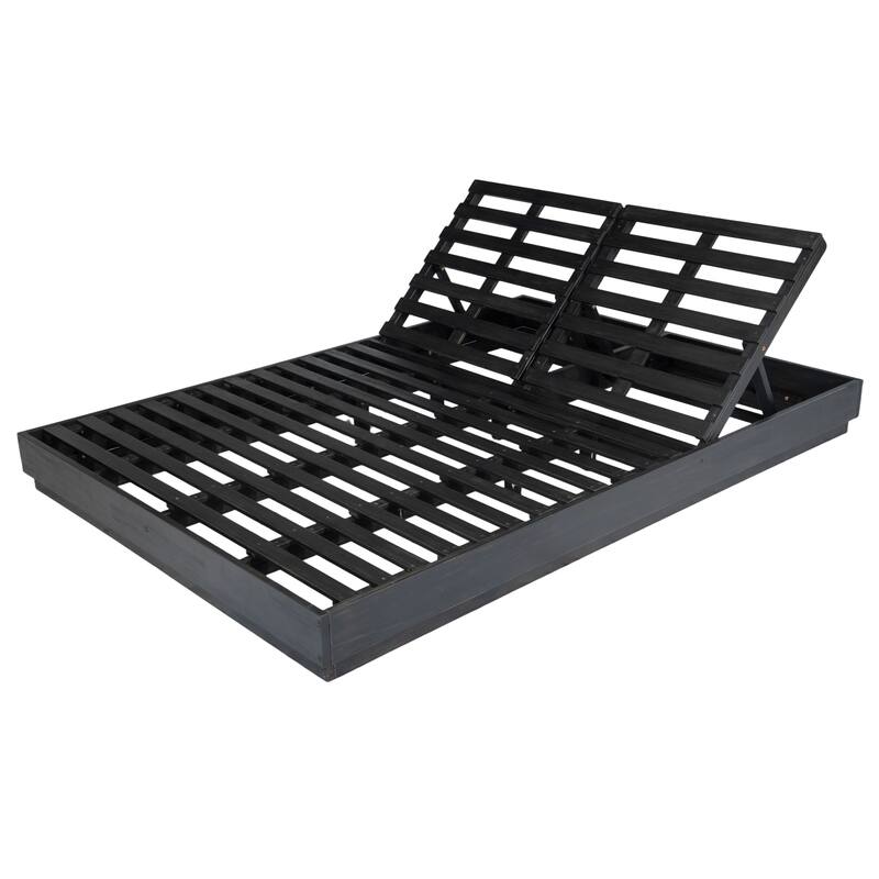 Christopher Knight Home - Outdoor Acacia Wood 5-Position Adjustable Double Sunlounge Set with 10.8" Ceramic Tile Side Table