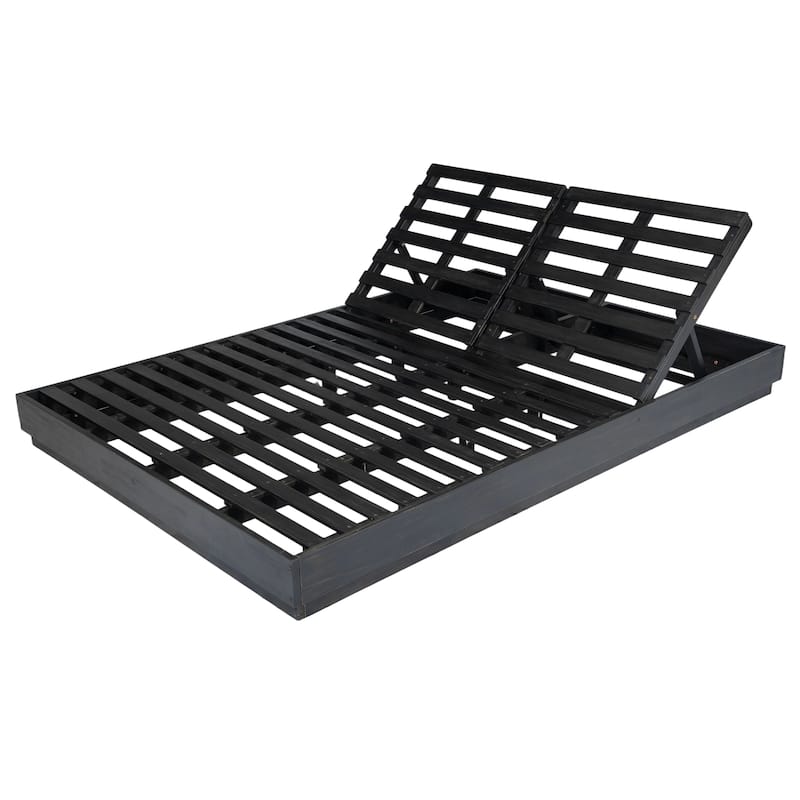 Christopher Knight Home - Outdoor Acacia Wood 5-Position Adjustable Double Sunlounge Set with 16.54" Ceramic Tile Side Table