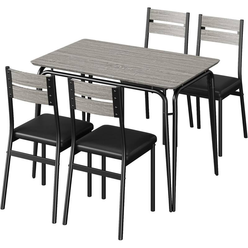 5-Piece Dining Table Set with Upholstered Chairs, Square Table with Metal Frame for Kitchen or Dining Room