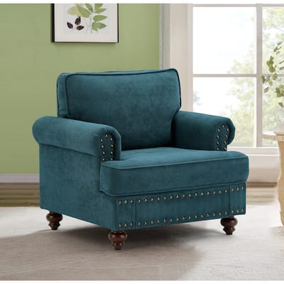 37.2" Chenille Accent Chair with Wood Legs