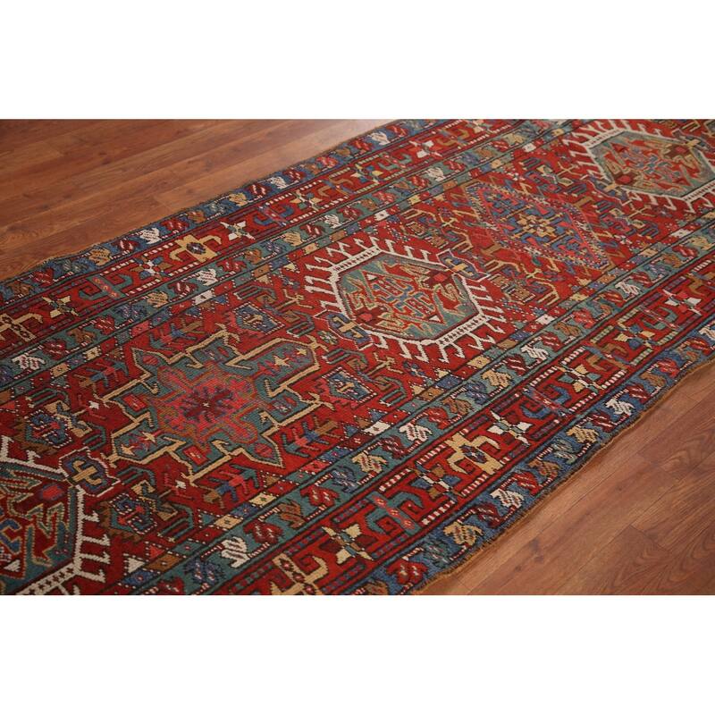 Vegetable Dye Antique Heriz Serapi Persian Runner Wool Carpet - 3'5" x 10'4"