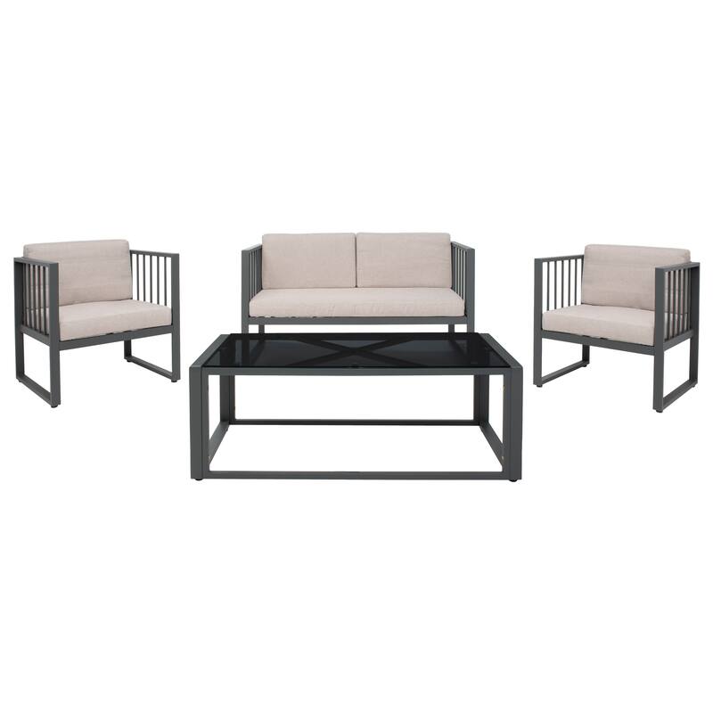 SAFAVIEH Outdoor Severa 4-Piece Living Set - 49W x 28D x 25H