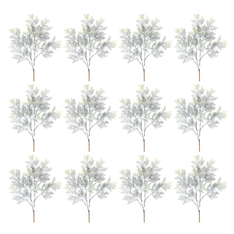 Set of 12 Flocked Cedar Artificial Christmas Branches 21"