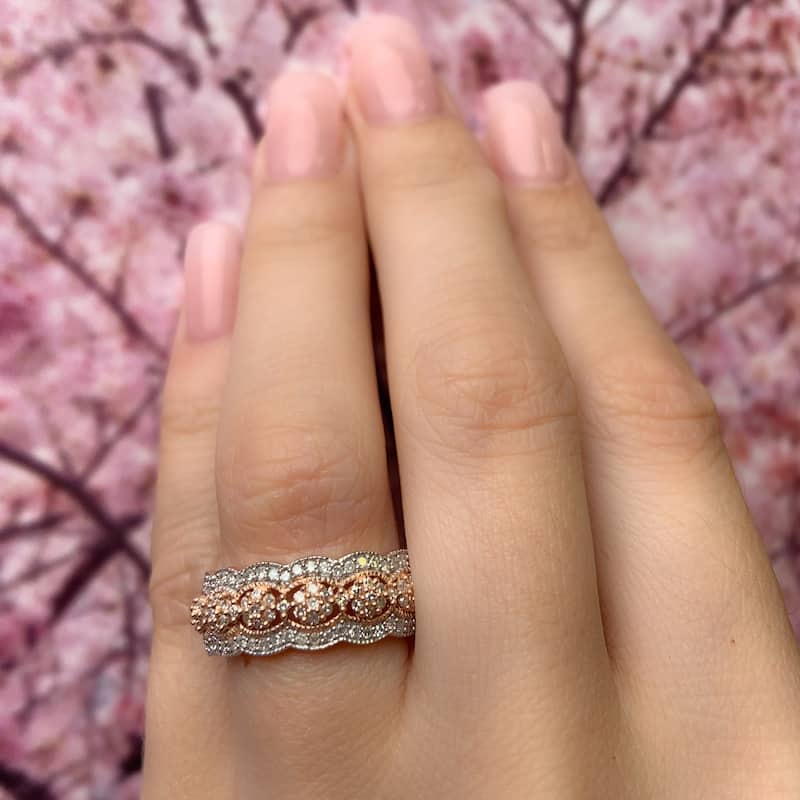 10k Rose Gold 1/2ct TDW Diamond Milgrain Anniversary Band by Miadora