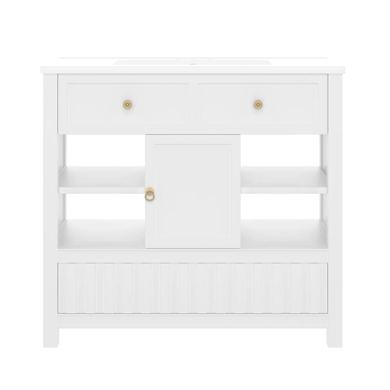 36" Bathroom vanity with sink, multi-functional bathroom cabinet with doors and storage shelves, featuring drawers
