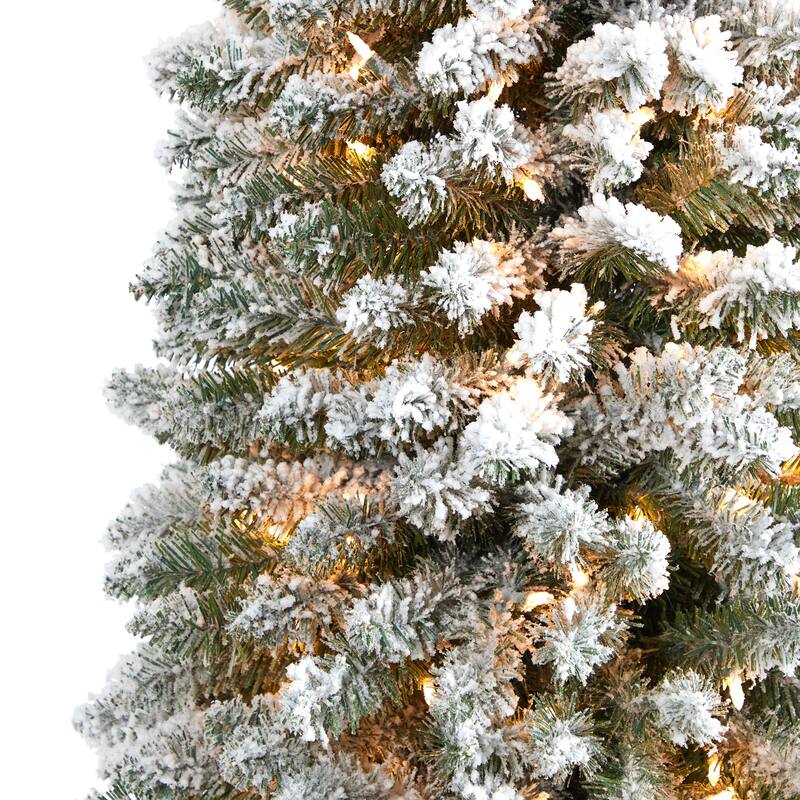 9’ Pre-Lit Pencil Flocked Artificial Christmas Tree, Clear LED Lights - 9 Foot